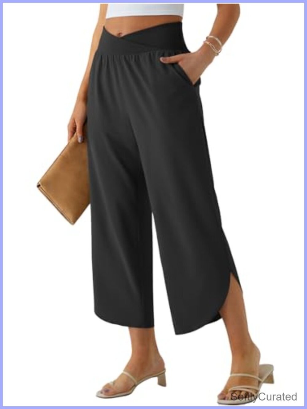 Wide Leg Capri Lounge Pants High Rise Loose Fit Casual Yoga Travel